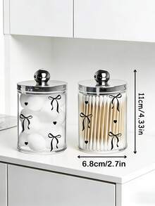 Cutie de depozitare pentru bețișoare de bumbac cu design cu fundă neagră, organizator pentru bețișoare de bumbac, recipient pentru bețișoare de bumbac și ață dentară, cutie transparentă acrilică pentru dischete de machiaj, suport pentru pensule de machiaj, cutie de depozitare pentru cosmetice, potrivită pentru casă, birou, cutie de depozitare pentru bile de curățare, borcan de depozitare pentru baie, borcan transparent pentru bețișoare de bumbac, bile, dischete, ață dentară (măsurătoare realizată manual: eroare de 1-2 cm permisă) - Multicolor - Vizualizare 1