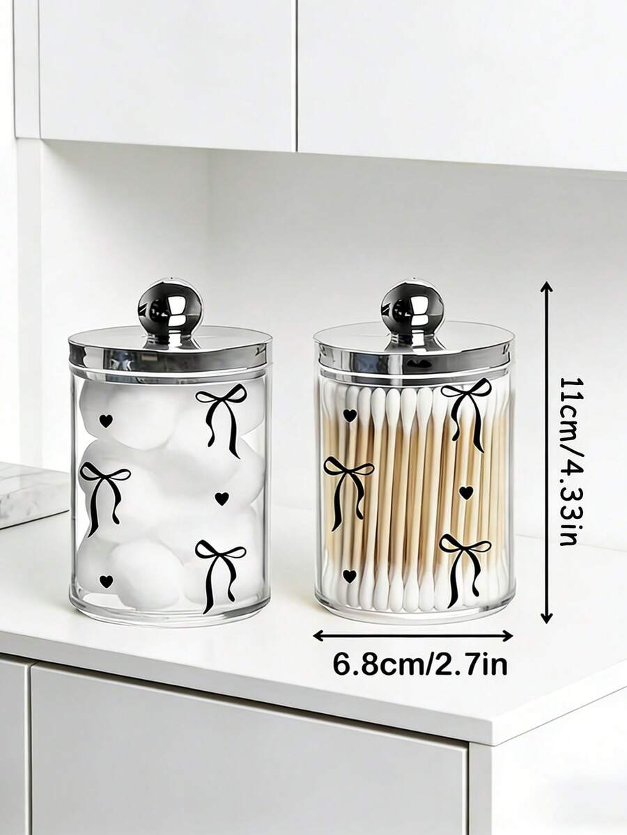 Cutie de depozitare pentru bețișoare de bumbac cu design cu fundă neagră, organizator pentru bețișoare de bumbac, recipient pentru bețișoare de bumbac și ață dentară, cutie transparentă acrilică pentru dischete de machiaj, suport pentru pensule de machiaj, cutie de depozitare pentru cosmetice, potrivită pentru casă, birou, cutie de depozitare pentru bile de curățare, borcan de depozitare pentru baie, borcan transparent pentru bețișoare de bumbac, bile, dischete, ață dentară (măsurătoare realizată manual: eroare de 1-2 cm permisă) - Multicolor - Vizualizare 1