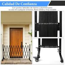 Puerta de Valla de  Metálica de 130 Pulgadas Puerta de Bloqueo de Perros Portátil Puerta de Perro de Valla Metálica Retráctil y Plegable - Negro - Ver 2