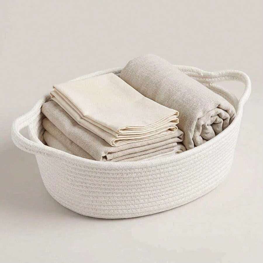 Coș de depozitare țesut alb, 30,5 cm x 20,3 cm x 13,7 cm, potrivit pentru jucăriile de animale de companie, prosoapele de baie și produsele de îngrijire a pielii, coș decorativ pentru cadouri, coș de rufe - alb - Vizualizare 1