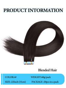 自然黑色20片装隐形胶带式接发，混合发丝，20英寸20片隐形无缝贴合发片，自然直发浓密编织黑色接发，轻盈柔软，适合日常佩戴。 - S4 - 查看 5