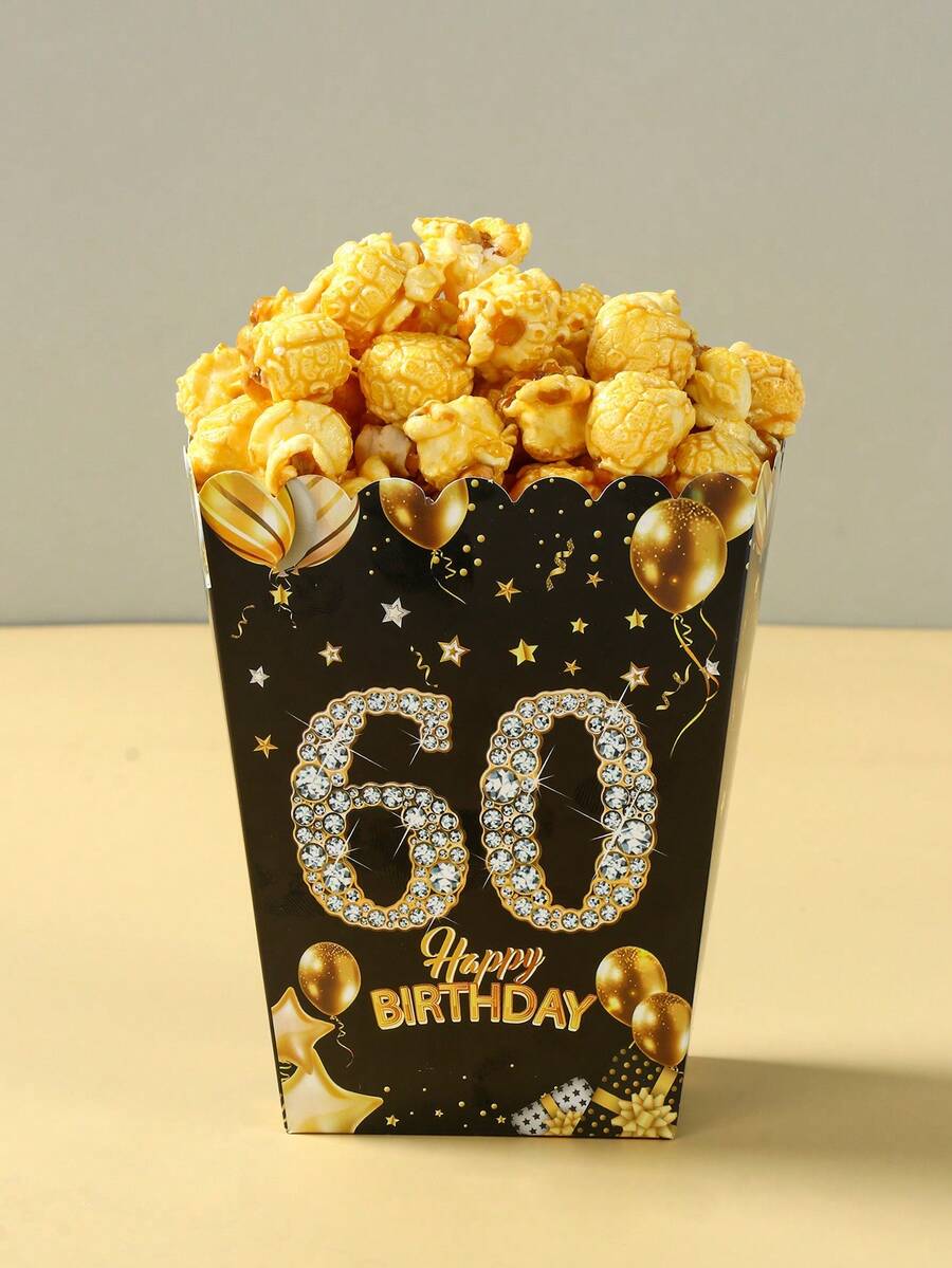 6入黑色與金色60歲生日紙製爆米花盒,一次性紙製零食托盤,適用於18歲、30歲、50歲、60歲生日派對,可盛裝爆米花、玉米片及其他零食,黑色與金色生日禮物糖果包裝盒,生日派對裝飾、桌面裝飾、拍照道具、2026畢業派對裝飾 - 黑金60th - 查看 1