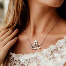 [Personalización] Collar con nombre de pareja personalizado, collar personalizado con colgante de flor y corazón con dos nombres, regalo de boda, joyería de acero inoxidable - Multicolor - Ver 3