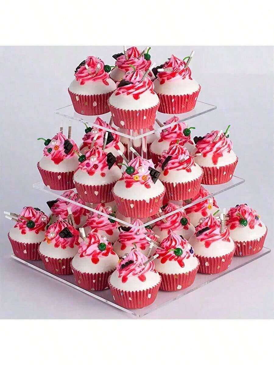 1 chiếc giá đựng bánh cupcake nhiều tầng hình vuông bằng acrylic có thể tái sử dụng, chất liệu acrylic trong suốt, khay nhiều tầng có thể tháo rời, giá trưng bày/tháp bánh cupcake nhiều tầng bằng acrylic trong suốt. - Xem 1