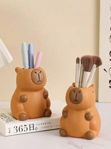 1pc Cute Capybara Pen Holder & Makeup Brush Organizer, Versatile Desktop Decor For All Seasons - Multicolor - View 2