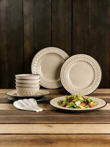 2pcs 8.3 Inch Vintage Embossed Ceramic Dinner Plates, Luxury European Style Ceramic Plate Set, Household Dining Ceramic Round Serving Platters, Minimalist Large Plates, Salad Plate And Steak Plate Tableware Set, Dessert Plate, Pasta Plate, Kitchen & Dining Ceramic Dinnerware, Bread Plate, Suitable For Home Kitchen, Dining Party, Kitchen Supplies, Tableware Accessories, Oven And Microwave - Multicolor - View 13