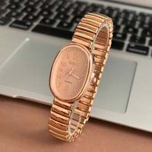 Women's Watch With Oval Dial - Inspired Design - Elastic Strap - Quartz - Silver, Rose Gold - 紫色 - 查看 2