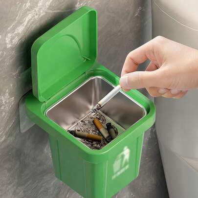 不锈钢壁挂式烟灰缸带盖垃圾桶，创意悬挂式垃圾桶组合，防烟灰设计，适用于客厅、卧室、家庭、办公室、浴室，是节日礼物、家居、办公室、浴室的理想之选，也是送给男士、父亲、丈夫的理想礼物。