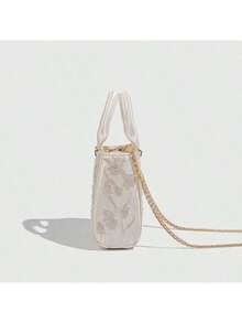Moonlight White Pearl Embroidered Mini Handbag, Exquisite Floral Embossed Evening Clutch - White - View 4