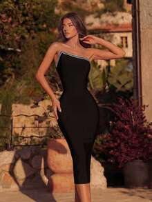 ADYCE 镶钻鸡尾酒绷带连衣裙，优雅正式礼服，适合婚礼宾客、生日、毕业典礼、晚宴、返校节及其他夏季场合，春季黑色派对。 - 黑色 - 查看 6