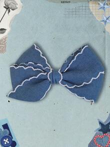 1pc 4.8 Inch Denim Hair Bow Fashionable Teens Girls Hair Bows With Clips For Festivals Party School - Navy Blue - View 5