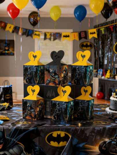 8pcs/Set Batman Themed Candy Boxes, Dark Style Heart Shaped Storage Boxes, Portable Snack Containers, Gift Bags For Birthday, Christmas, Valentine's Day, Easter, Party Decor & Gifts For DC Fans (Random Style)