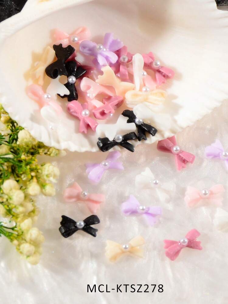 树脂蝴蝶结美甲装饰品，可爱彩色珍珠蝴蝶结美甲装饰品，DIY美甲用品及美甲宝石 - 彩色 - 查看 7