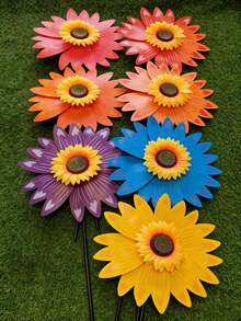 1pc Garden Party Pinwheels And Wind Spinners For Your Patio And Lawn Featuring Sunflower Designs. - Sunflower - View 3