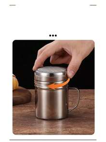 1pc Stainless Steel Powder Shaker With Mesh Holes, Pepper Grinder, Fancy Coffee Powder Dispenser - Model With Handle - View 5