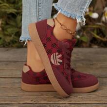 2026春季新款复古休闲透气平底鞋，学生百搭运动鞋 - 酒紅色 - 查看 5