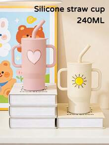 210ml Baby Silicone Sippy Cup, Anti-Leak Anti-Drop, Toddler Water Training Cup With Cute Pattern Straw, Detachable & Easy To Clean, Recommended As Christmas & New Year Holiday Gift - Multicolor - View 3