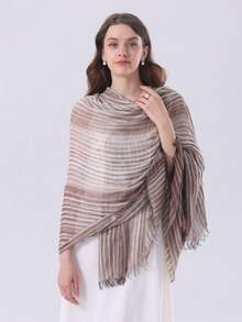 1pc Ombre Elegant Woven Fabric Scarf, Suitable For Spring And Autumn - Brown - View 1