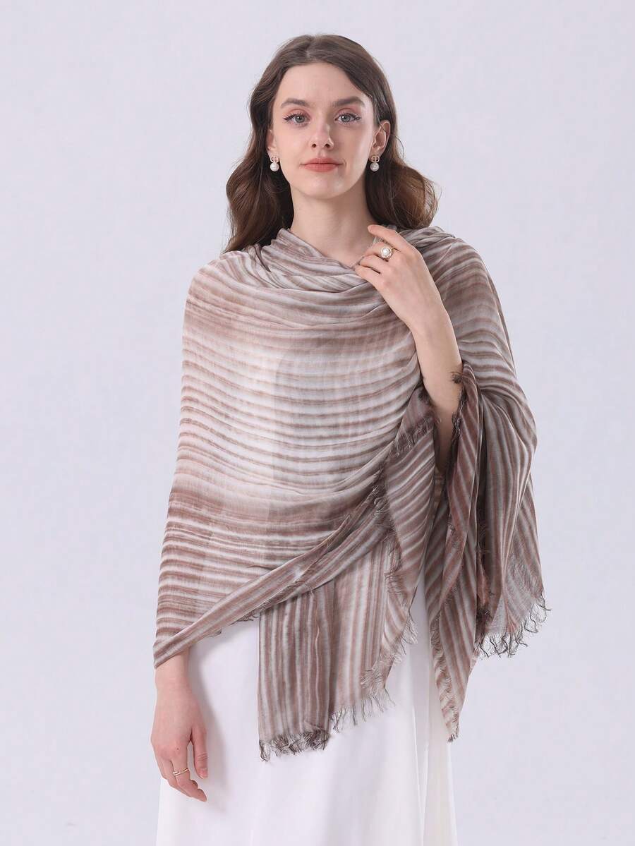1pc Ombre Elegant Woven Fabric Scarf, Suitable For Spring And Autumn - Brown - View 1