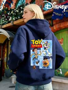 Disney Toy Story Print Women's Winter Hooded Sweater, Paris Street Style Loose Casual Long-Sleeved Sweatshirt - Màu xanh lam - Xem 1