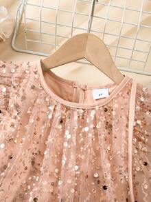 Girls' High-End Sequin Embroidered Mesh Dress, Fashion Princess Dress With Sweet Cute Style, Comes With Bag - Coral Pink - View 4