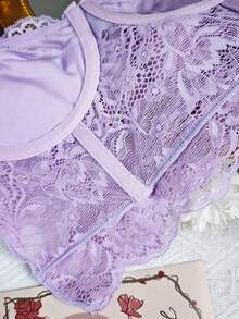 Purple Lace Ruffle Crop Top Party Outfit - Purple - View 8