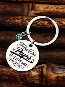 西班牙父亲节礼物，不锈钢爸爸钥匙扣，配蓝色水晶吊坠，送给爸爸的完美礼物 - 彩色 - 查看 4