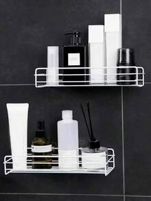 1pc No Drill Bathroom Wall Mounted Storage Rack, Shower Supplies Organizer, Multi-Function Bathroom & Kitchen Utensils Holder - Black - View 6