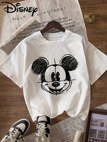 Disney Mickey Mouse Sketch Oversized T-Shirt: White Loose Fit Cotton Tee With Hand-Drawn Mickey Head Graphic, Perfect For Theme Park Visits, Casual Wear And Disney Fans, Ideal Gift - trắng - Xem 1