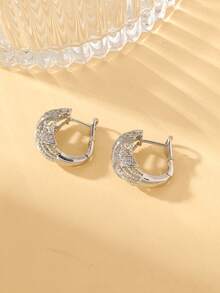 精美礼盒装优雅立方氧化锆编织圈形耳环，奢华闪亮圆形耳环，女士婚礼派对珠宝礼品，铜质材质，不褪色，防过敏 - 銀色 - 查看 4