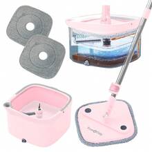 Mopa giratoria y cubo Mopa de piso inteligente con compartimentos separados para agua limpia y sucia, autolimpieza con 2 almohadillas lavables a máquina, edición limitada de primera salida color rosa - Rosa - Ver 1