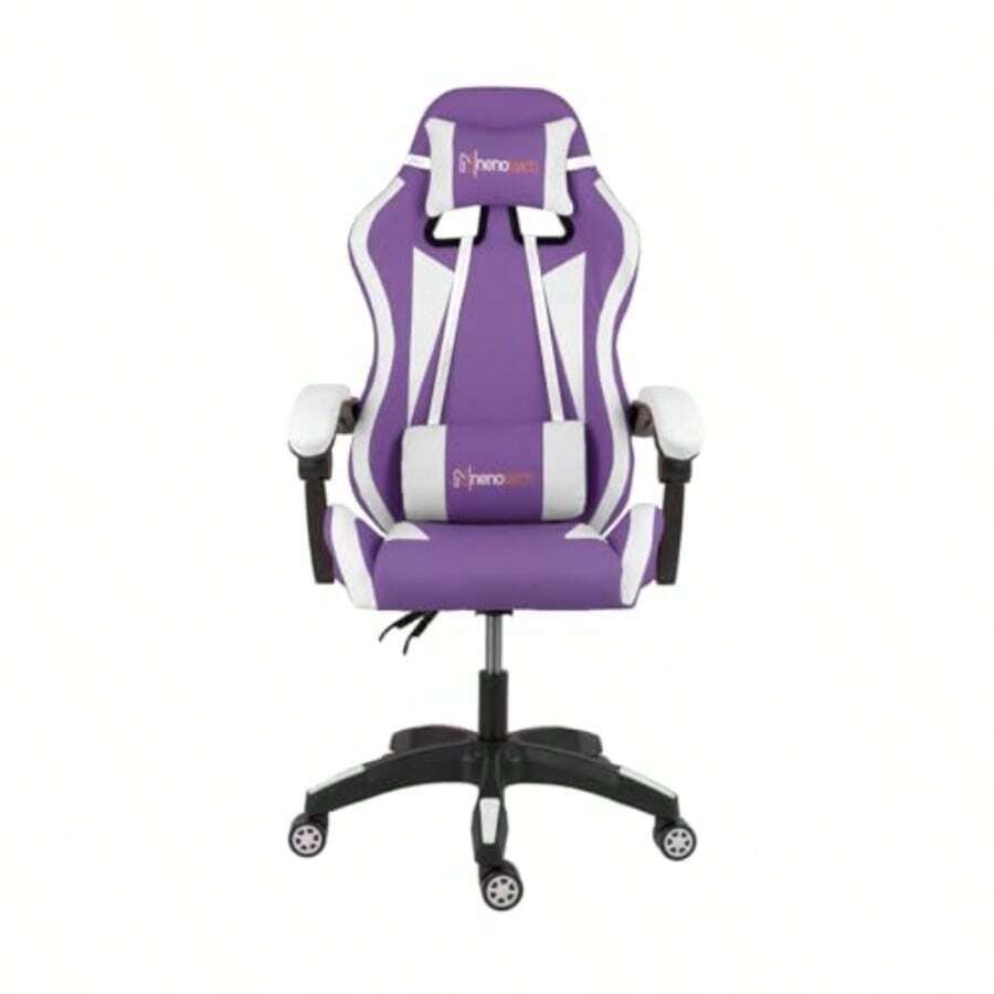 MAX Silla Gamer Ergonomica Reclinable hasta 135° con Masajeador Lumbar para Home Office y Gaming - Ideal para Escritorio/Oficina/Almacén Sillas en Varios Colores Púrpura - Púrpura - Ver 1