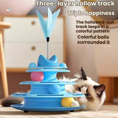Cat Teaser Wand & Christmas Cat Toys, Cat Self-Entertainment Ball, 3-Layer Track, Funny Interactive Pet Toys, Cat Supplies, Random Feather And Ball, Suitable For Kittens And Adult Cats