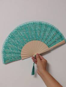 1pc Vintage Spanish Wedding Fan - Elegant Floral Lace Decoration, Natural Wooden Folding Hand Fan Suitable For Bridal Party, Wedding Decor - Elegant Tabletop Centerpiece Or Wedding Gift - Durable And Lightweight, Bridal Party Accessory, Exquisite Craftsmanship - View 12