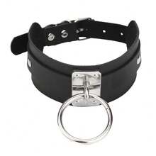 1pc Women's Metal Plate Circular Necklace, PU Leather Dark Punk Exaggerated Choker Necklace, Chain Neck Leash Restraint Collar Necklace - A - View 4