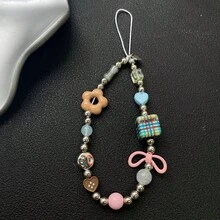 Shockproof Multi-Element Retro Flower Bow Rabbit Star Beaded Phone Strap Camera Charm Bag Pendant Phone Case Lanyard Ins Style Easter Bunny Gift - Multicolor - View 3