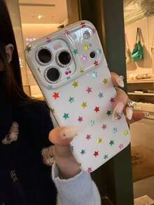 Star Feather Chiffon Starry Sky Design Full Coverage Protective Phone Case Compatible With Iphone 14 Pro Max, 16, 17, Compatible With Iphone 15, 13, Cute & Unique - White - View 4