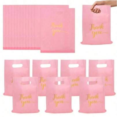 20 piezas/50 piezas/100 piezas Bolsas de regalo con texto "Gracias" en rosa, adecuadas para bodas, cumpleaños, fiestas, empaquetado de ropa, boutiques, comercio minorista, bolsas de regalo, pequeños negocios, bolsas de compras blancas/negras, bolsas de tela, bolsas de almacenamiento, días festivos, Navidad, Día de la Madre, regalos para damas de honor, regalos de graduación, regalos de cumpleaños, regalos de boda, vuelta al colegio