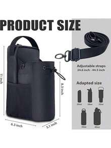 Bolsa magnética para garrafa de água, unissex, bolsa fitness magnética com alça de ombro, suporte magnético para garrafa de água que mata a sede, ideal para viagens, camping, caminhadas e esportes. - Preto - Ver 2