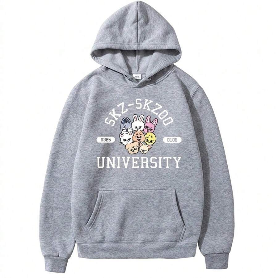 Kangaroo Hoodie With Kpop Band Skz Skzoo Aesthetic Y2k Unisex - 灰色 - 查看 1