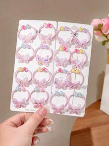 12pcs/Set Girls Pink Bow Hair Ties, Minimalist Practical High Elastic Hair Bands, Hair Accessories Gift, Daily Use - Multicolor - View 2