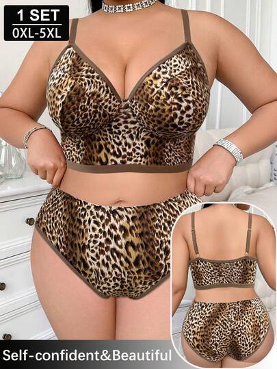 Plus Size Women Floral Print Wireless Soft & Comfortable Bra & Panty Set
