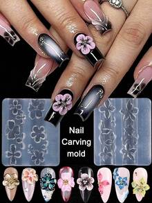 Lily Flower Embossed Nail Art Carving Mold, Lotus Petal Pattern Design, DIY Nail Removal Tool, Nail Art Supplies, Nail Tools, Nail Art Tools, Back To School Season, Nail Art, Nail Tools (Suitable For Nail Stickers) - Clear - View 1