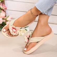 3厘米米色女士人字拖，平底，夏季沙滩装，百搭时尚，防滑凉鞋 - 米白 - 查看 9