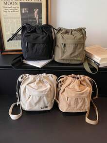 1pc Drawstring Closure Casual Bucket Shoulder Bag, Suitable For Teenagers, All Season Daily Use - A - View 1