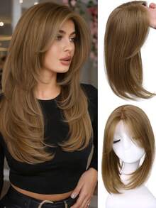 Pieza de cabello sintético de 14 pulgadas 4x1 con mejora de encaje frontal FUTURA con capas de fibra KANEKALON, adecuado para cabello ralo, pieza de cabello para mujeres - Multicolor - Ver 9