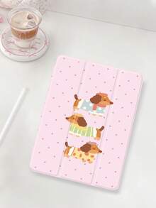 1pc Cute Puppy, Pink Polka Dot Pattern Flat Protective Case, Compatible With 10.2 Inch 2021/2020 10th/9th/8th Gen, (A16) 11 Inch 11th Generation 2025, Compatible With Samsung Galaxy Tab A8 10.5 Inch 2022, Tablet Protective Cover With Pencil Slot, Support Auto Sleep/Wake - Multicolor - View 3