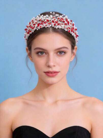 1件优雅奢华的水晶珍珠发箍发饰，适合女性日常活动、派对、婚礼、庆典等场合，可搭配其他发饰。