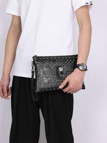 Skull Pattern Men's PU Leather Wallet, Handbag, Clutch Wristlet, Credit Card Holder, Men's Purse - Black - View 3