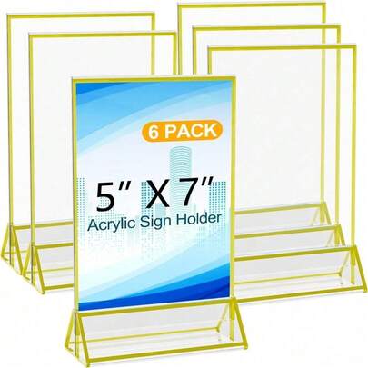 Bộ 6 khung ảnh acrylic màu vàng kích thước 5x7 inch, khung số bàn hình chữ T bằng acrylic, thích hợp làm số bàn cưới, biển hiệu nhà hàng, trưng bày ảnh và tranh nghệ thuật.